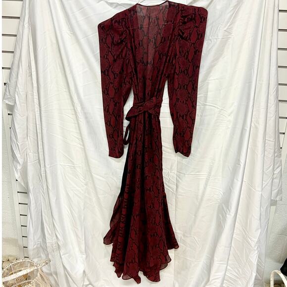 A.L.C. Tianna Snake-Print Long-Sleeve Wrap Midi Dress Burgundy Women's Size 0 - Picture 8 of 8